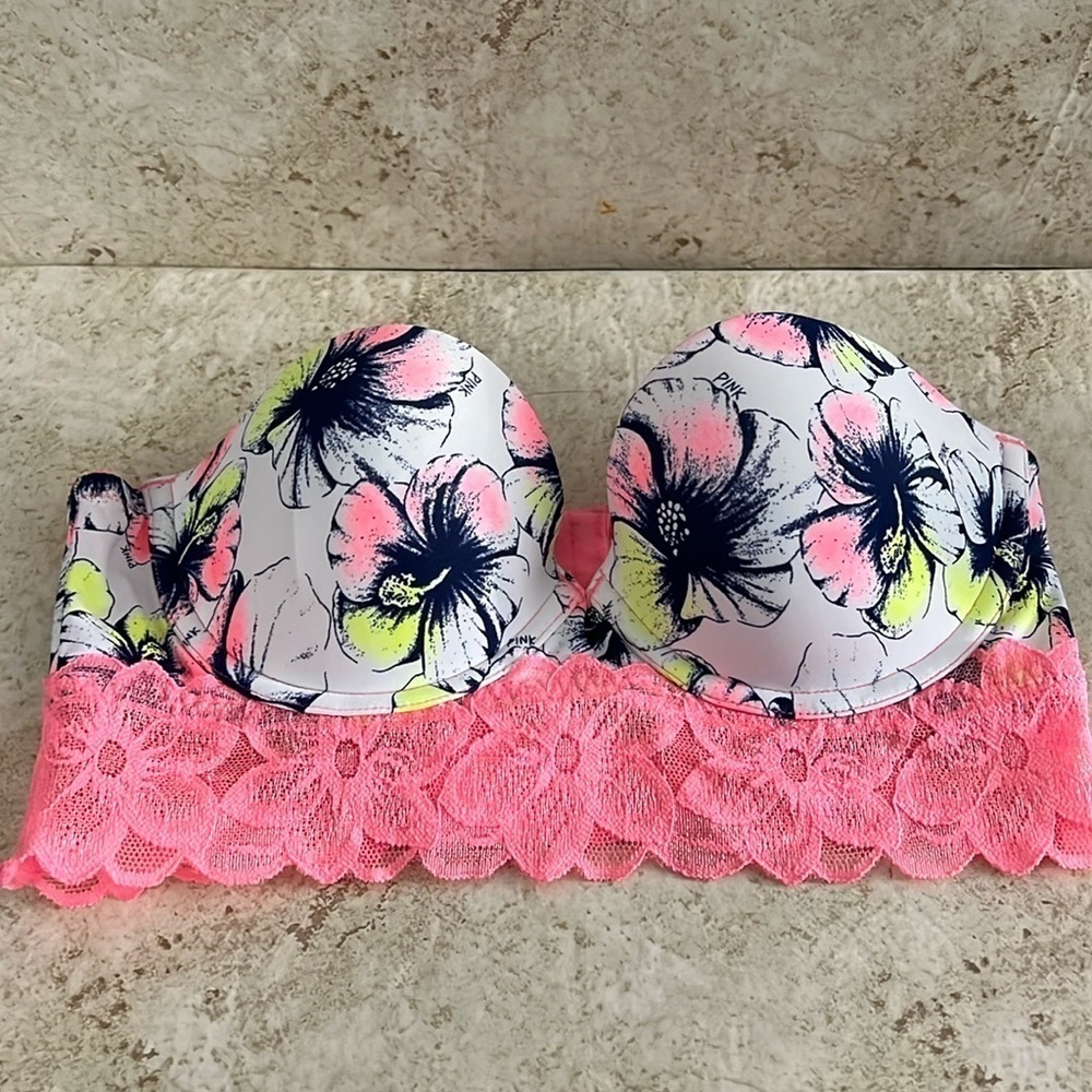 Victoria’s Secret Pink Strapless Lace Bustier Bra size 34B ❤️